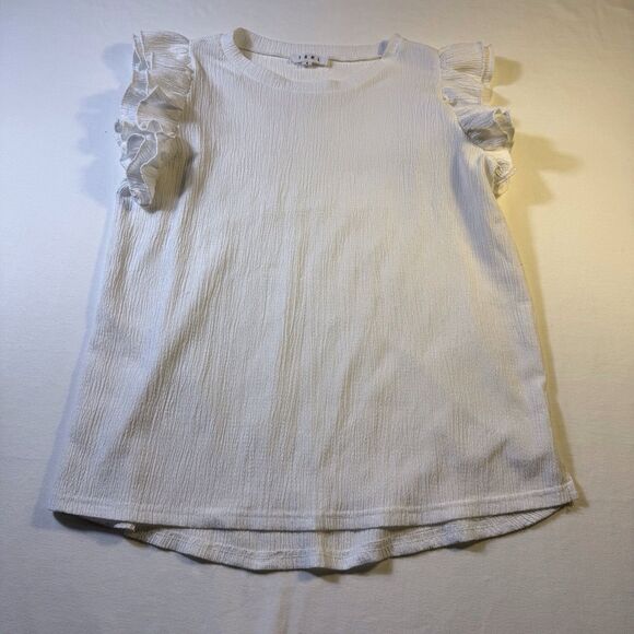 Anthropologie THML Women’s White Joselyn Top Small Ruffle Cap Sleeves Stretch - Picture 9 of 14